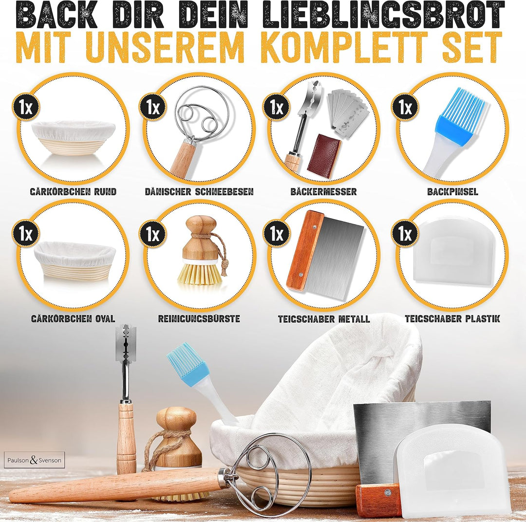 Paulson & Svenson - 2 Stück Gärkörbchen oval im Komplett-Set zum Brotbacken - 100% natürlichem Ratta