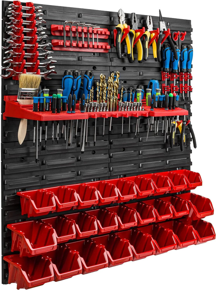 Lagersystem Werkstattregal | 78 x 78 cm | 26 stck. Box | Wandregal mit Werkzeughalterungen und Stape