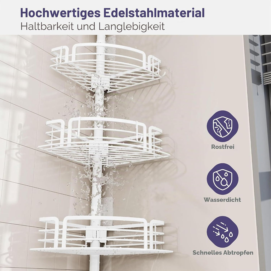 SWTYMIKI Duschablage ohne Bohren Ecke - Höhenverstellbar Teleskop Duschregal Ecke, Shampoo Halterung