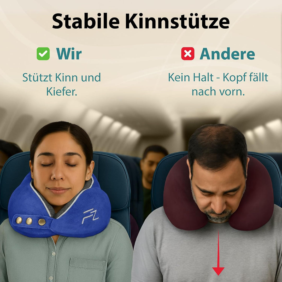 FLOWZOOM Comfy Nackenkissen Flugzeug & Auto - Einstellbares Memory Foam Reisekissen mit flexiblen Dr
