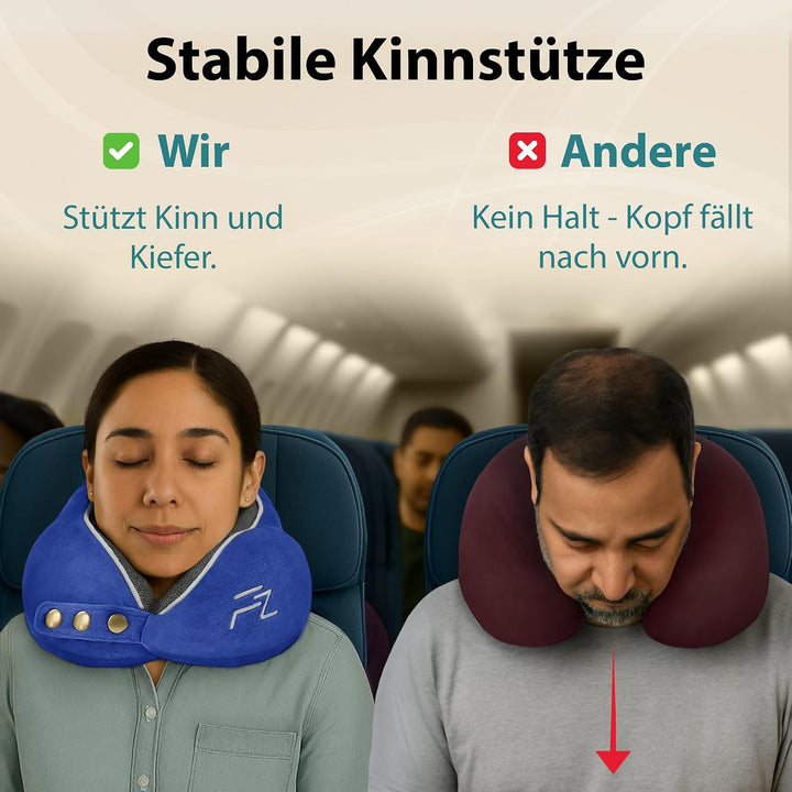 FLOWZOOM Comfy Nackenkissen Flugzeug & Auto - Einstellbares Memory Foam Reisekissen mit flexiblen Dr