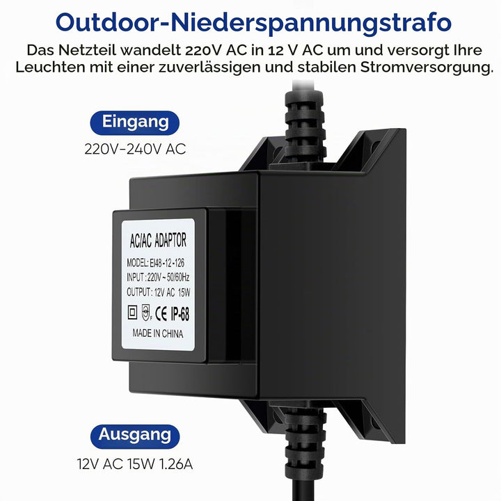 Karyoosi LED Trafo 12V Netzteil AC/AC 15W, Aussen Stecker Netzteil Transformator IP68 für LED-Beleuc