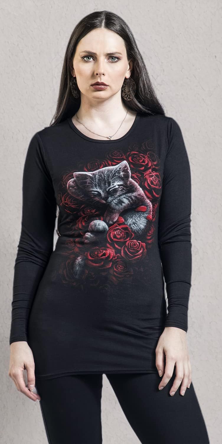 Spiral Bed of Rose Frauen Langarmshirt schwarz Everyday Goth, Gothic, Katzen, Rockwear S Schwarz, S