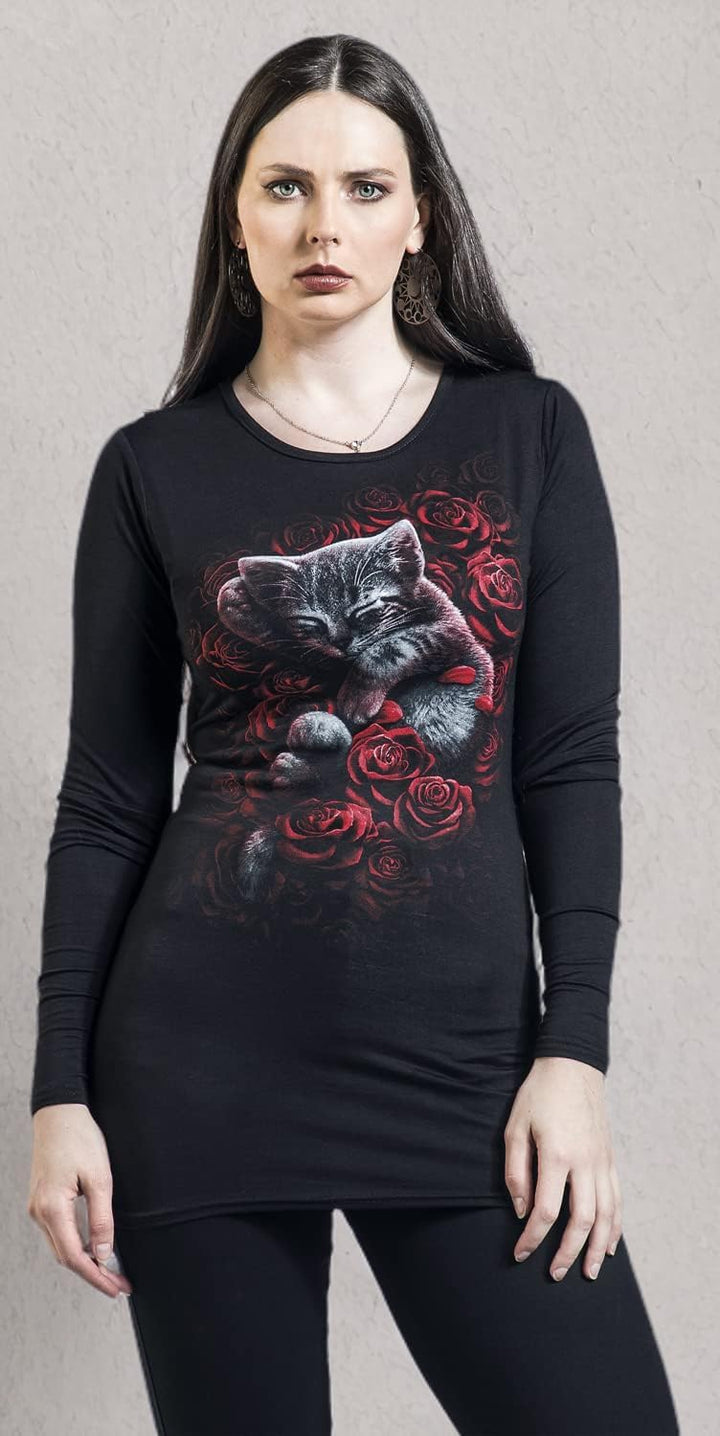 Spiral Bed of Rose Frauen Langarmshirt schwarz Everyday Goth, Gothic, Katzen, Rockwear S Schwarz, S