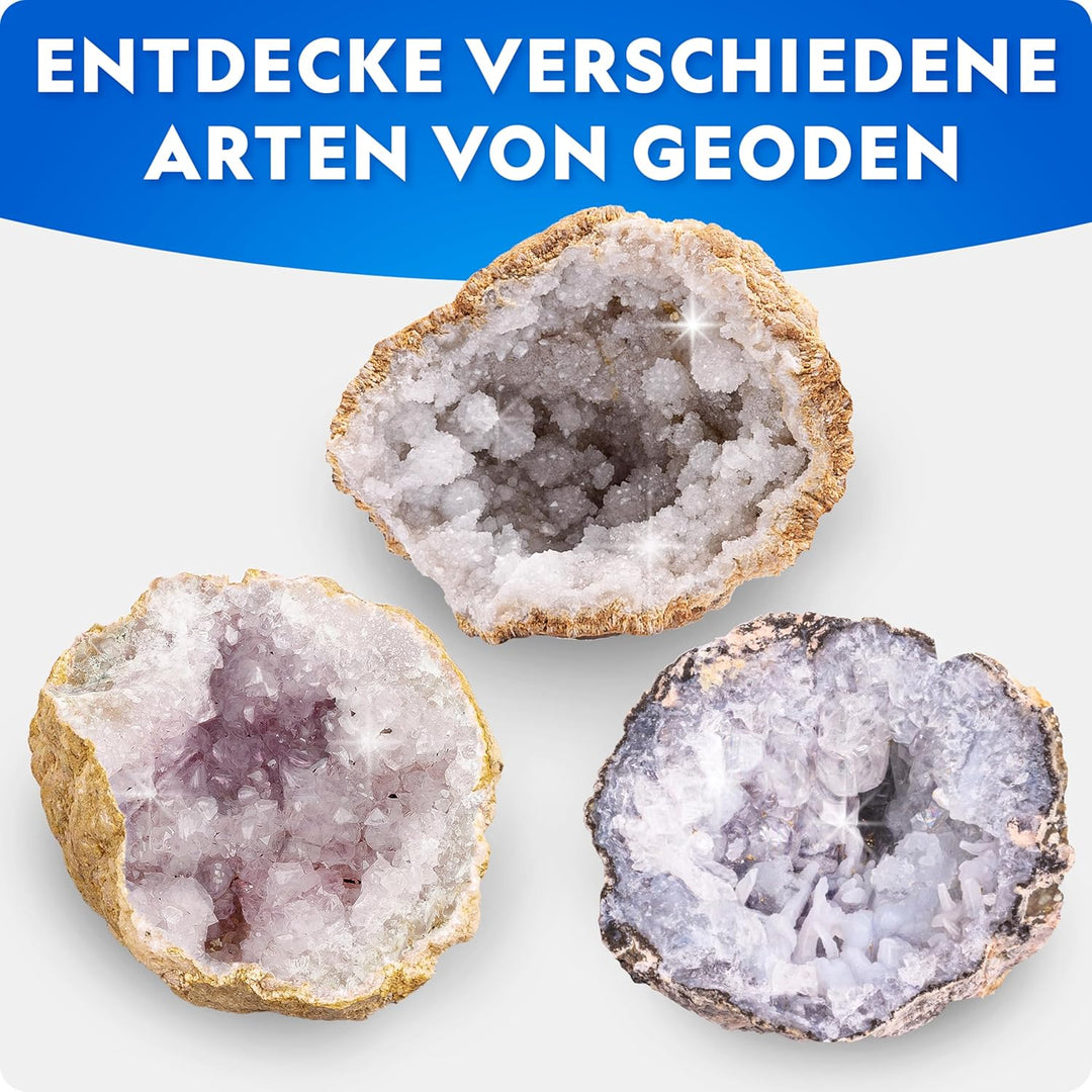 NATIONAL Geographic 4 Geoden Aufbrech-Set – Mit Schutzbrille & Ausstellungsständer – Mint Wissenscha