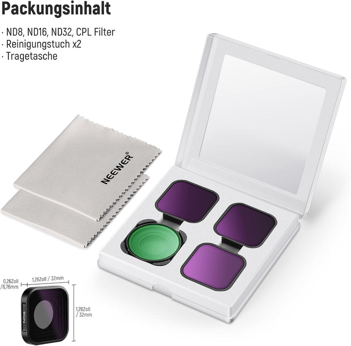 NEEWER ND Filter Set kompatibel mit GoPro Hero 13 12 11 10 9, 4er Pack (ND8 ND16 ND32 CPL) mehrfach