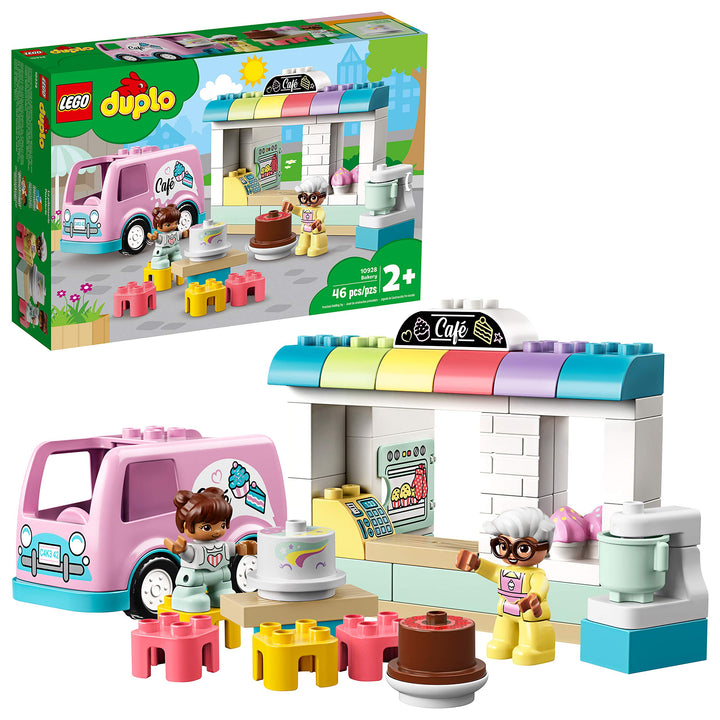 LEGO 10928 DUPLO Tortenbäckerei Spielset mit Café-Wagen, Kuchen und Cupcakes, grosse Bausteine für K