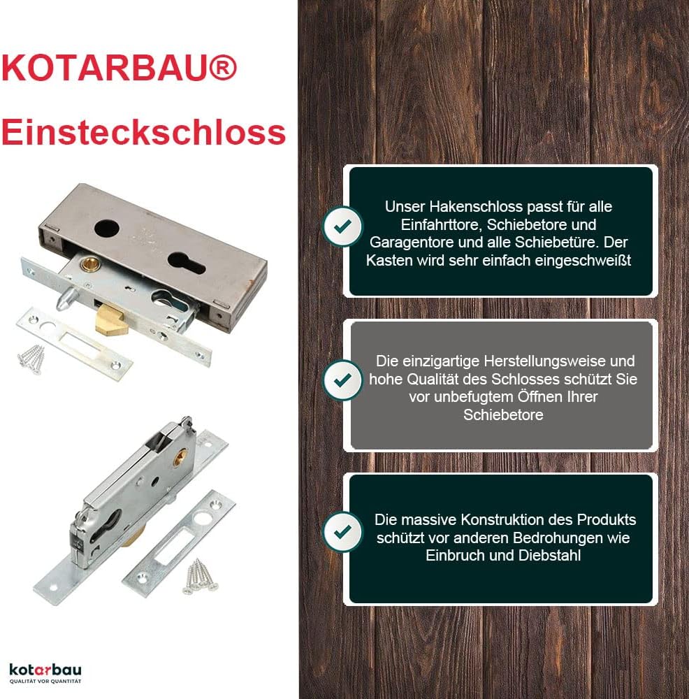 KOTARBAU® Hakenschloss Schiebetore Einsteckschloss 72/40 Schlosskasten Führungsdorn Schiebetürschlos