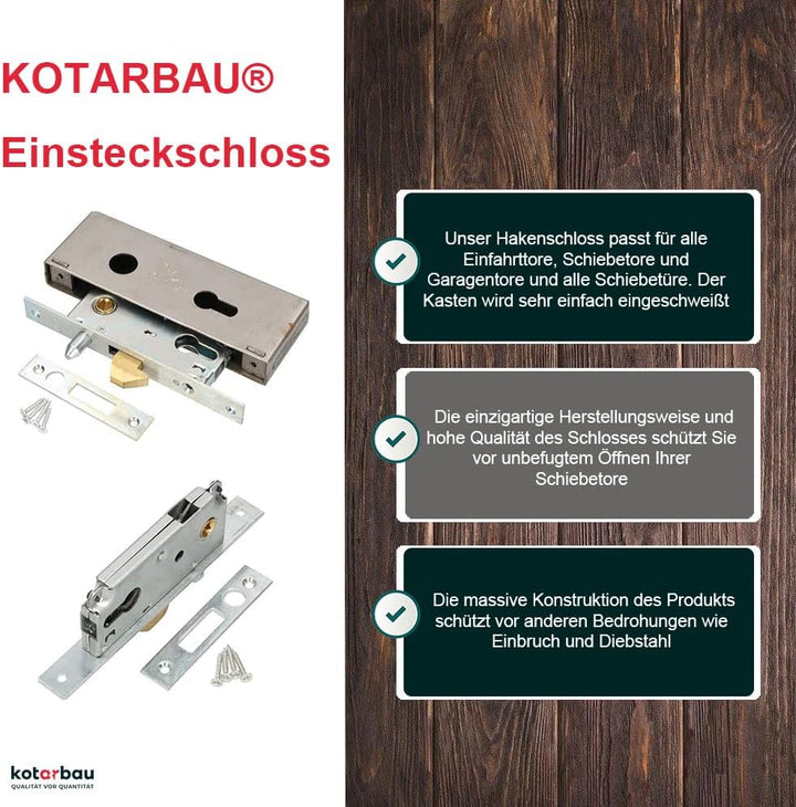 KOTARBAU® Hakenschloss Schiebetore Einsteckschloss 72/40 Schlosskasten Führungsdorn Schiebetürschlos