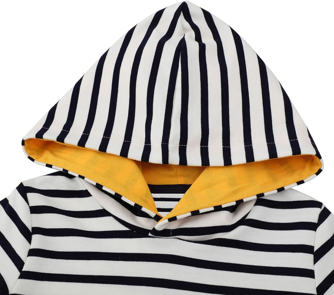 Mädchen Kleid Baumwolle Langarm Kapuzenpullover Streifen Blumen Pulloverkleid Kapuze Pullover Kleide
