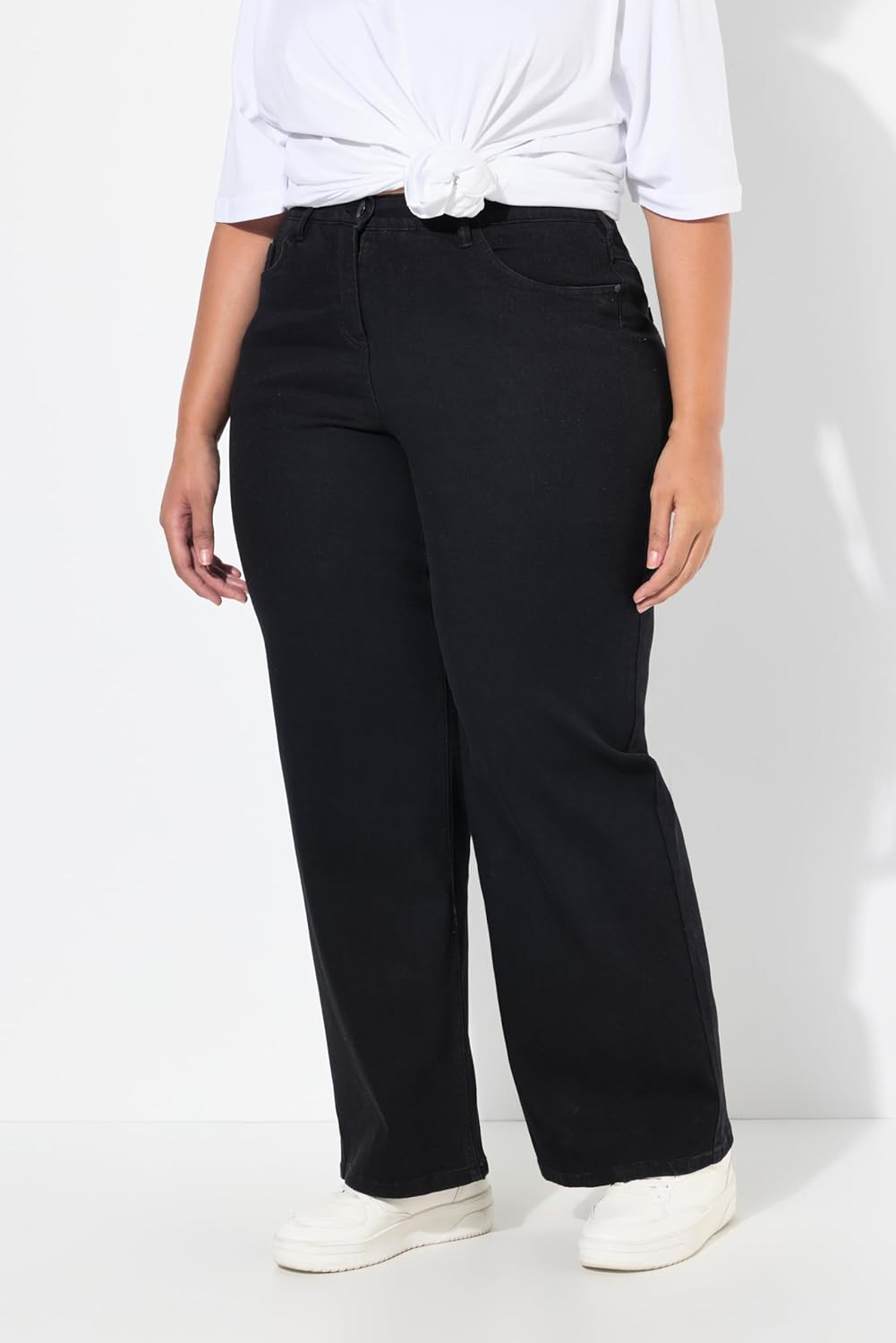 Ulla Popken Damen Basic, Rundhalsausschnitt, Slim, Baumwolle T-Shirt 38W / 32L Schwarz, 38W / 32L Sc