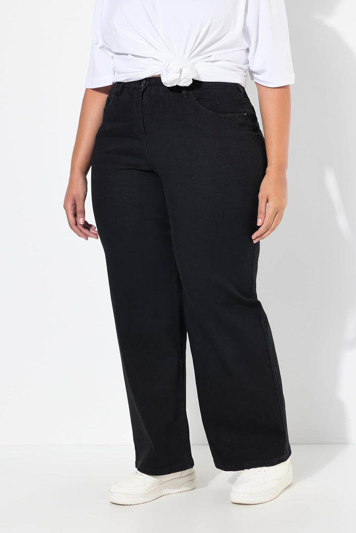 Ulla Popken Damen Basic, Rundhalsausschnitt, Slim, Baumwolle T-Shirt 38W / 32L Schwarz, 38W / 32L Sc
