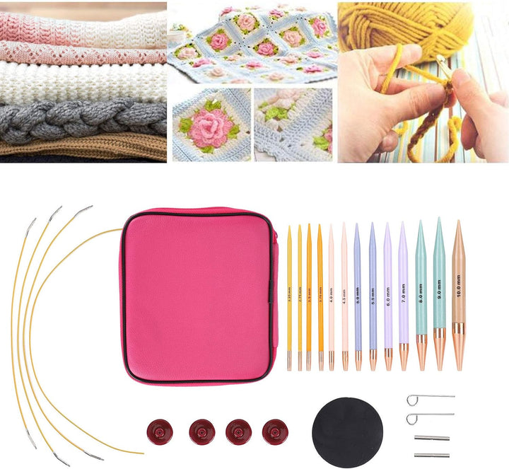 Zerodis 13 Paar Austauschbare Stricknadeln Set Kunststoff Polycarbon Nadeln Häkelnadeln Rundstrickna