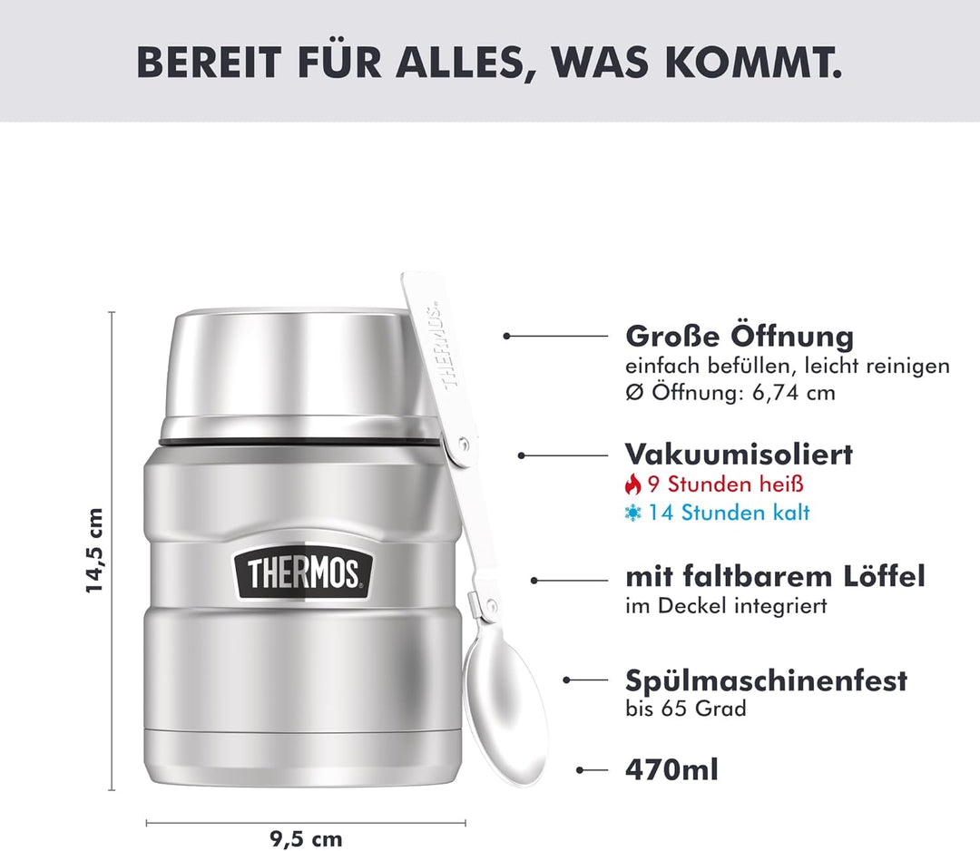 THERMOS Thermobehälter gross Lunchpot Stainless King, Edelstahl mattiert 470ml, Speisegefäss für Ess