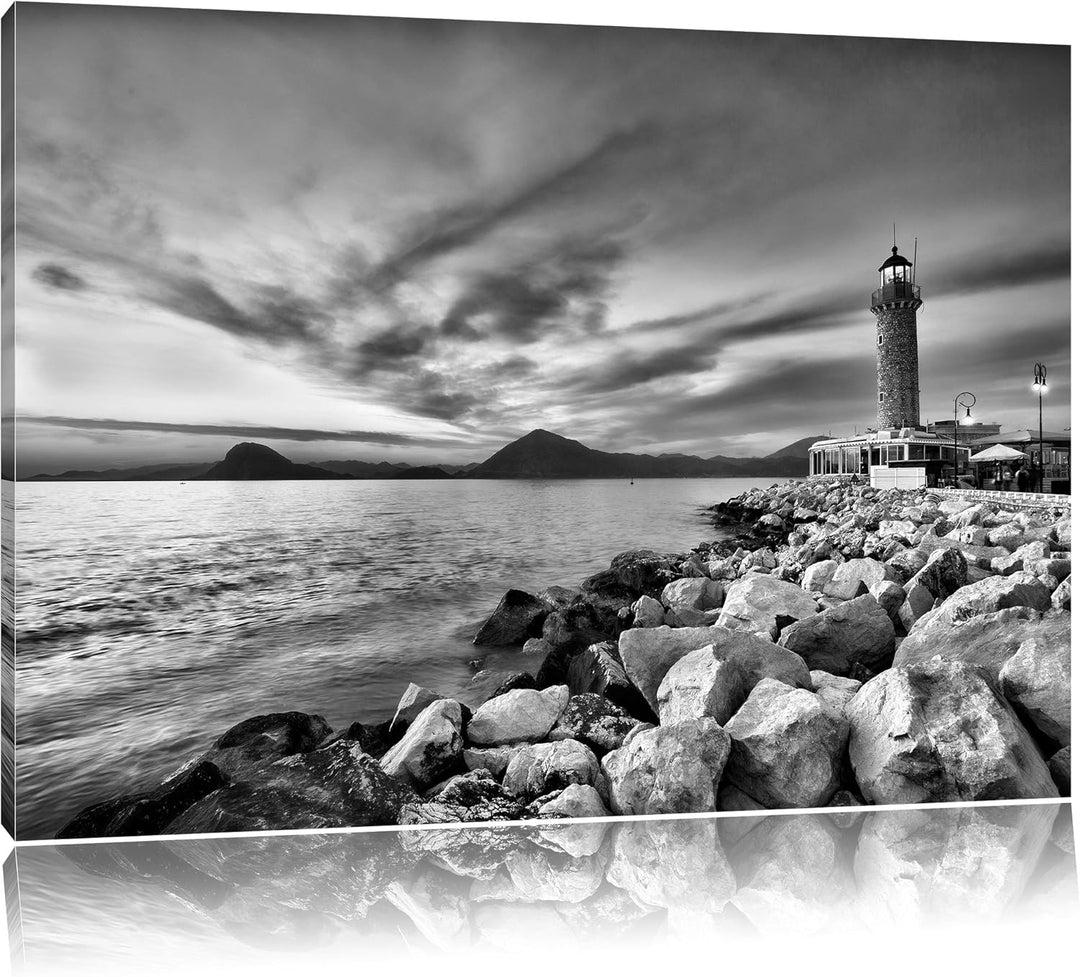 Pixxprint Leuchtturm bei Ebbe als Leinwandbild/Grösse: 100x70 cm/Wandbild/Kunstdruck/fertig bespannt