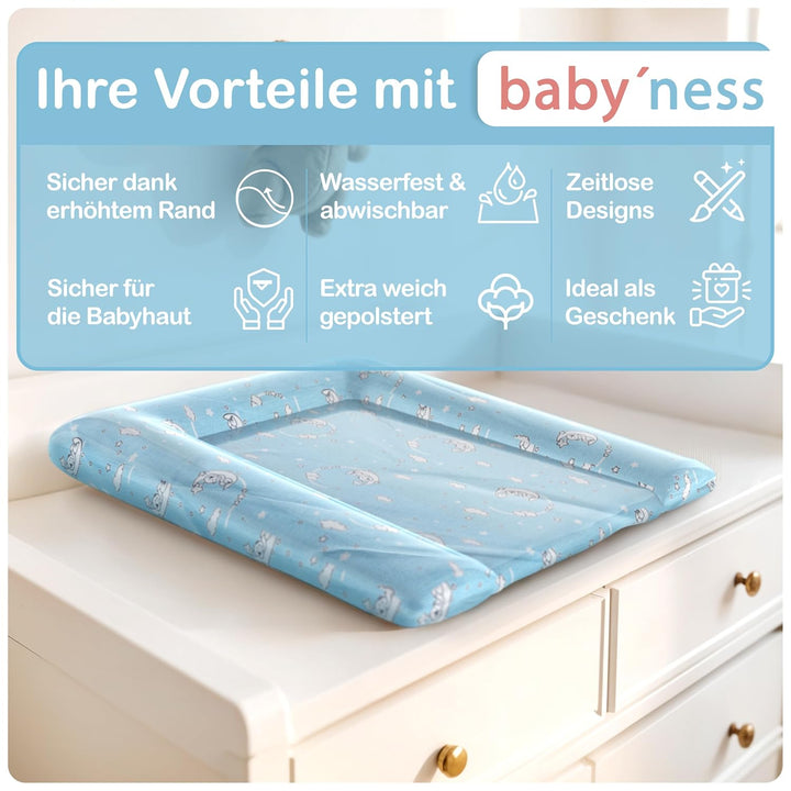 Baby'ness Wasserfest Wickelauflage - 75x85 cm - Hochwertig, Abwischbar, Leicht zu Reinigende - Erwei