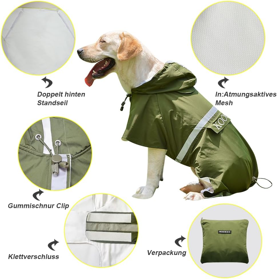 Grosse Hunde Regenjacken Mit Kapuze,Hunde Regenmantel,Mit Reflektierenden Sicherheitsstreifen, Wasse