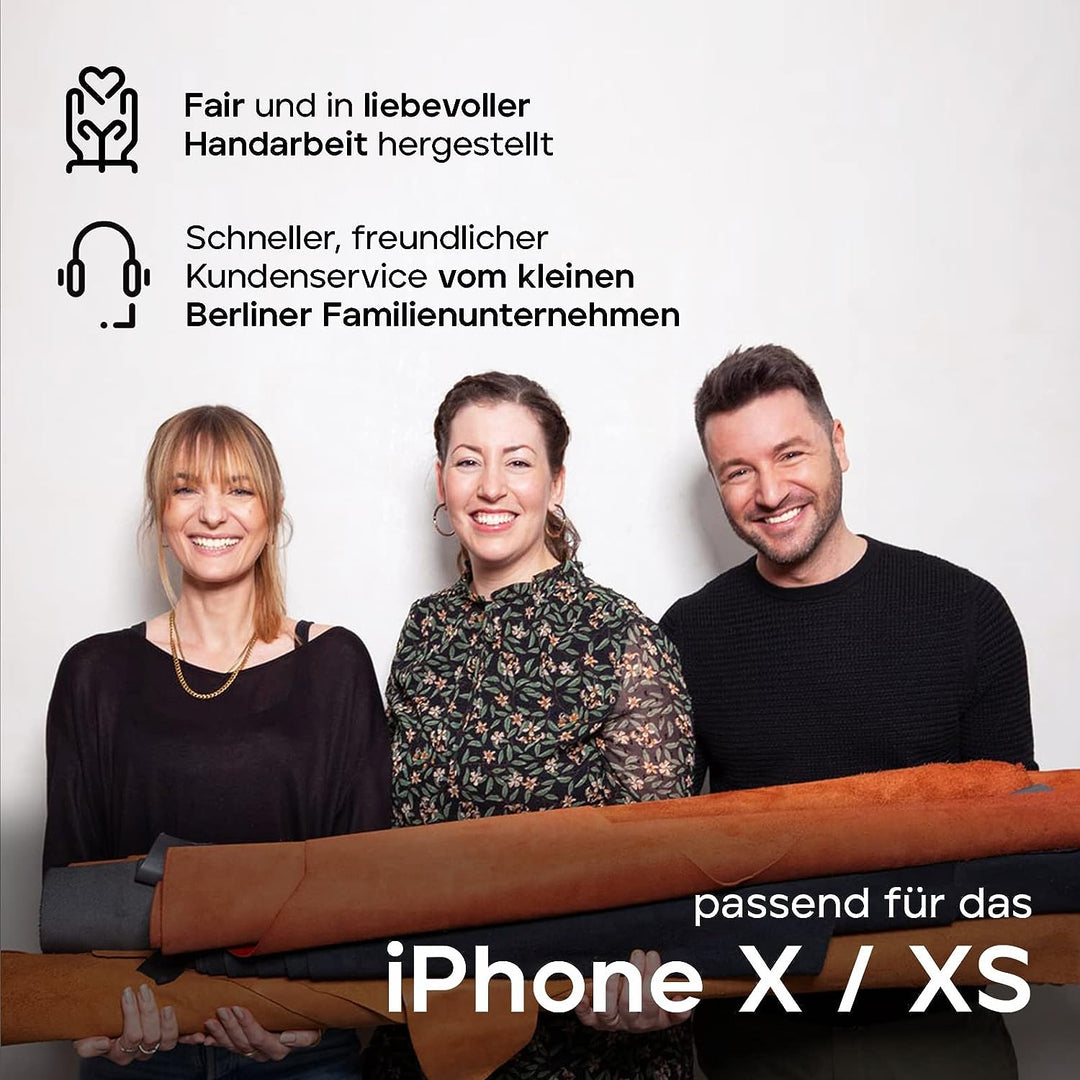 WIIUKA Echt Ledertasche - TRAVEL - für Apple iPhone X und XS mit Kartenfach, kabelloses Laden Qi, ex