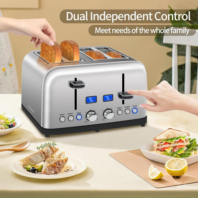 SEEDEEM Toaster 4 Scheiben, LCD-Display, 6 Farbeinstellungen Edelstahl-Toaster, 1,5'' breite Schlitz