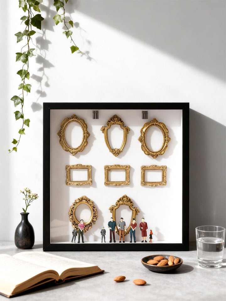 DIY Mini-Museum-Silhouette-Box, Personalisierte Familienfoto-Schattenbox-Rahmen mit 8 Goldenen Mini-
