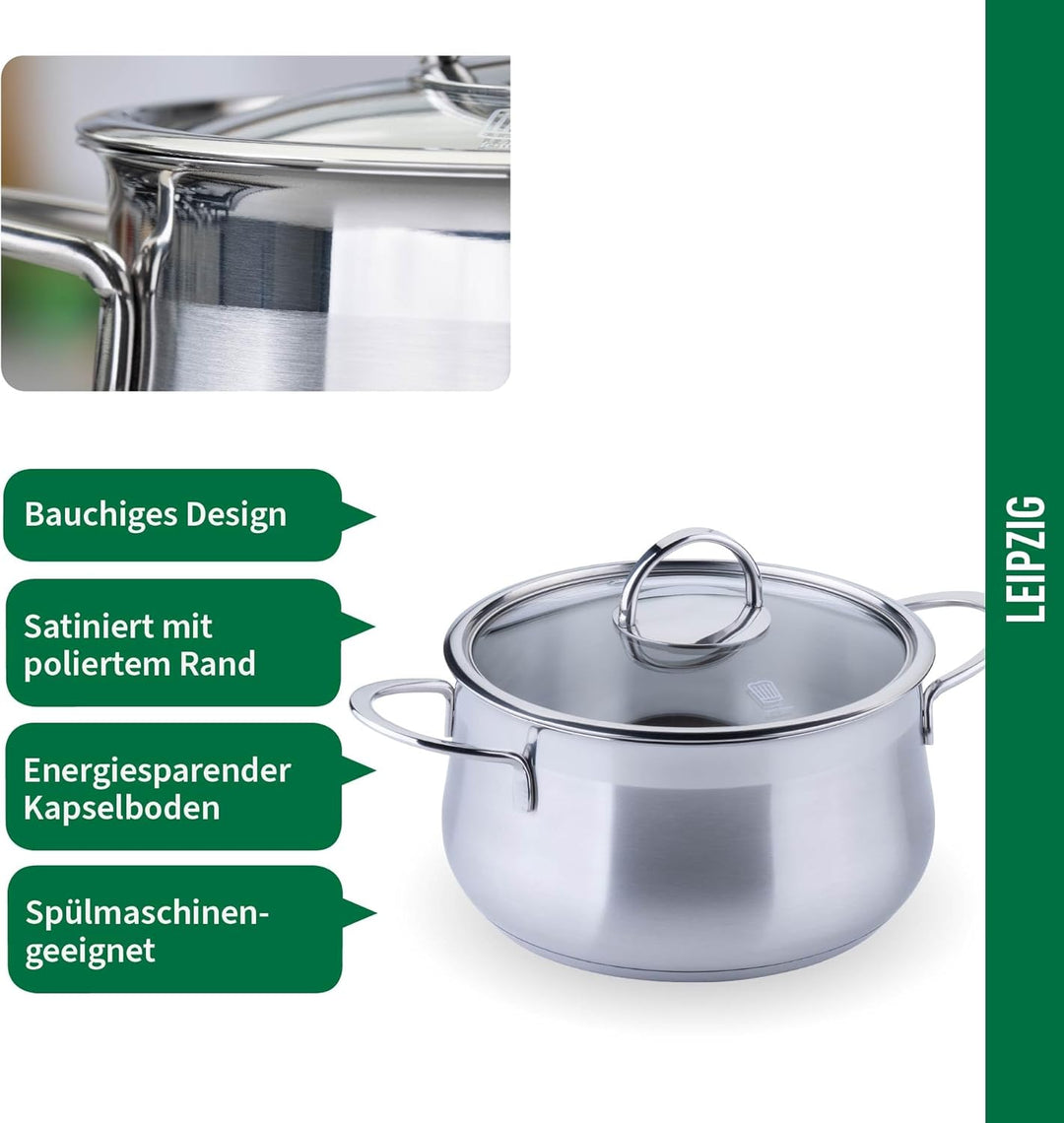 FACKELMANN Chefkoch Kochtopf mit Glasdeckel Leipzig – ø20cm Edelstahl 18/8, Aluminium-Kern, für alle