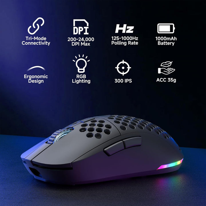 Dierya M1 Kabellose Gaming Maus, 24.000 DPI Optischer Sensor, 90g Leichtgewicht, 6 Programmierbare T