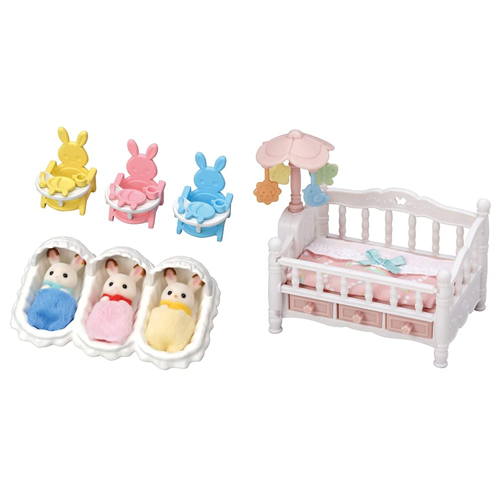 Sylvanian Families L5532 Erstausstattung für Drillinge - Puppenhaus Spielset & 5534 Babybett mit Mob