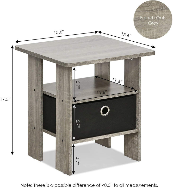 Furinno Andrey Beistelltisch Nachttisch mit Schublade, holz, Französisches Eichengrau, 39.37 x 39.37