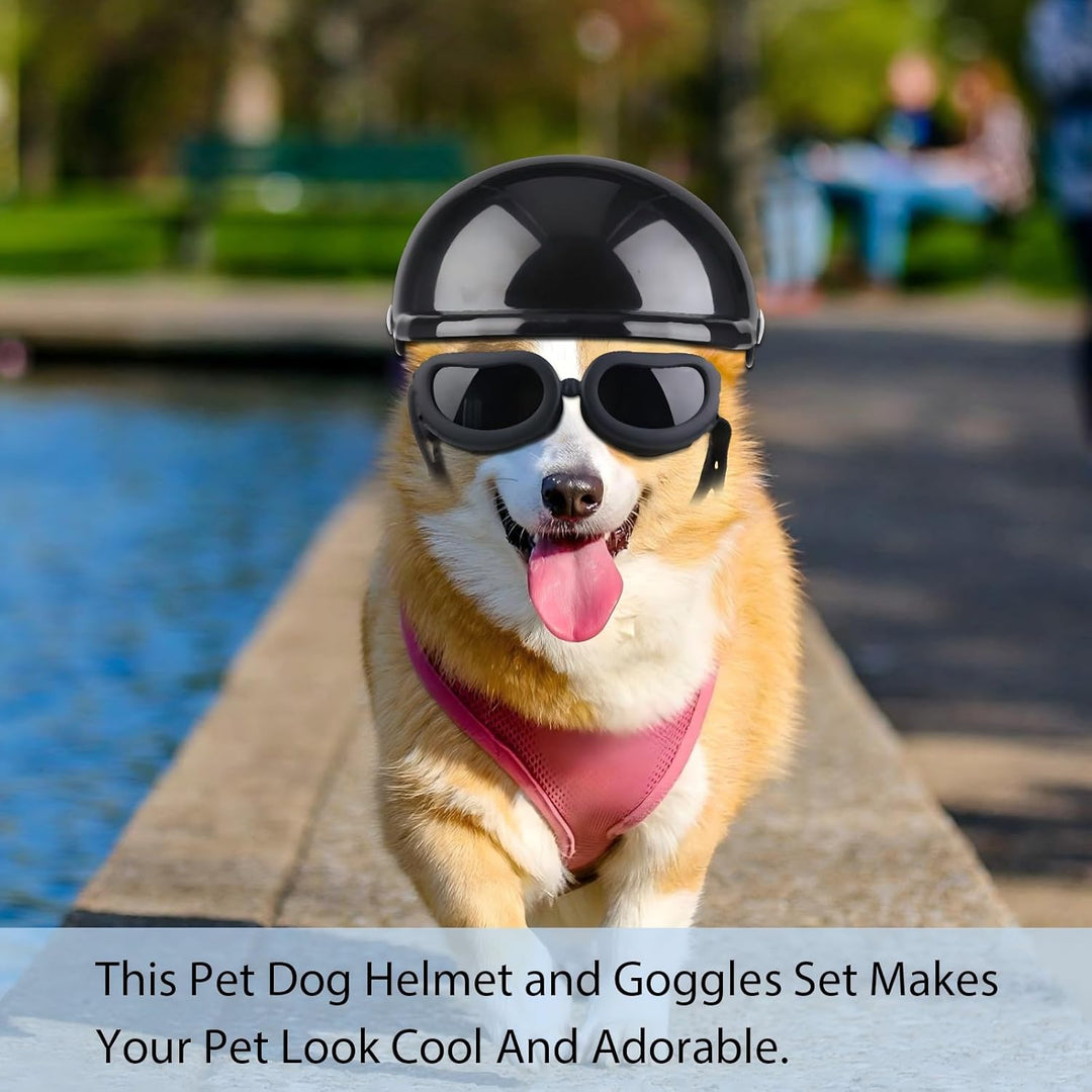 Frienda Haustier-Hundehelm und Hundebrillen-Set, gepolstert, 10.2 cm, Motorradhelm, entzückende Welp