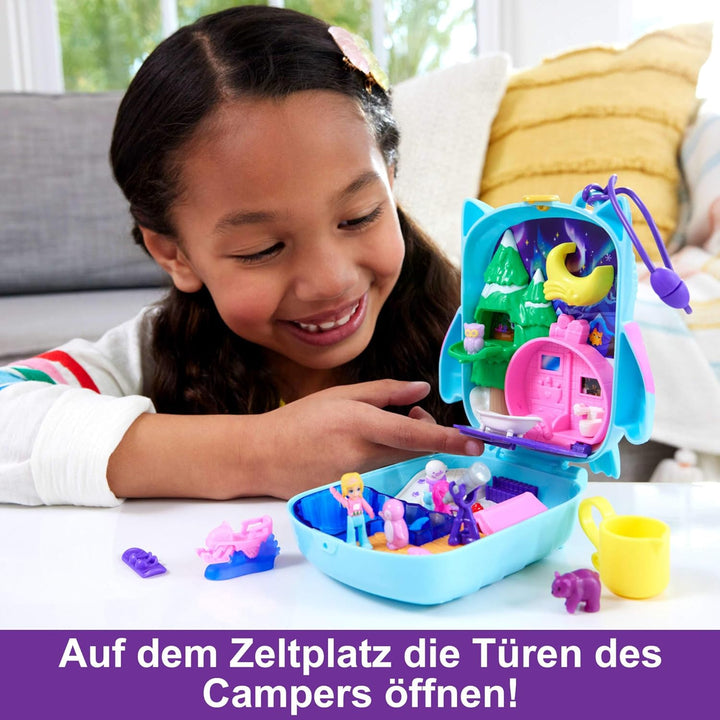Polly Pocket Pyjamaparty Schnee-Eule - Spielset mit Wasserspass und 2 Teilen mit Farbwechseleffekt,