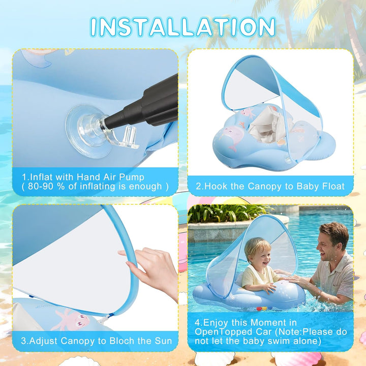 Schwimmring Baby mit abnehmbarem Sonnenschutz Mit Glocke Baby Float Schwimmsitz Kinderbecken Schwimm