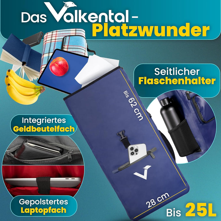 Valkental® 3in1 Fahrradtasche [Bis 25L] - Das Original - Geeignet als Gepäckträgertasche, Rucksack u