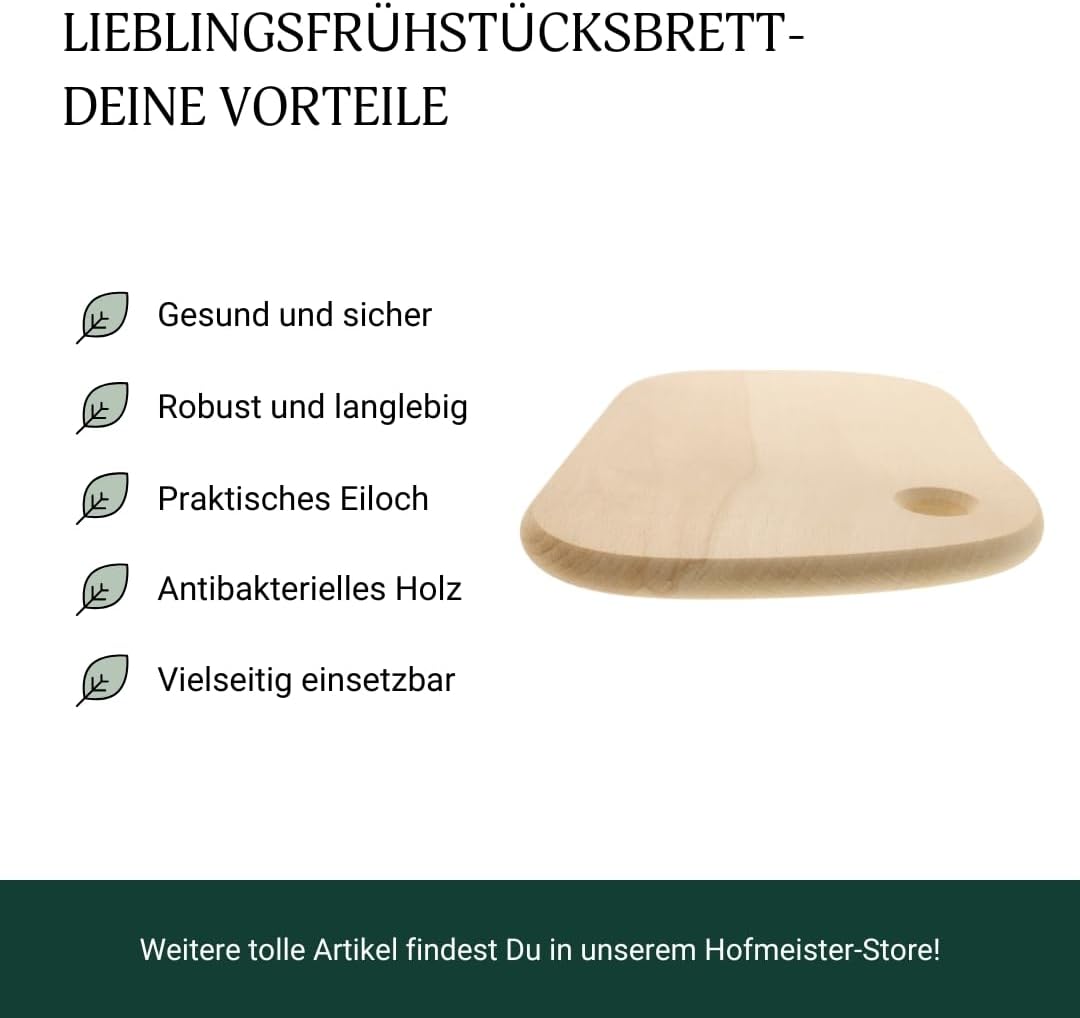 HOFMEISTER® Frühstücksbrett Kernbuche mit Eiloch - Zweifarbiges Holzbrett für Frühstück, Brot & Snac