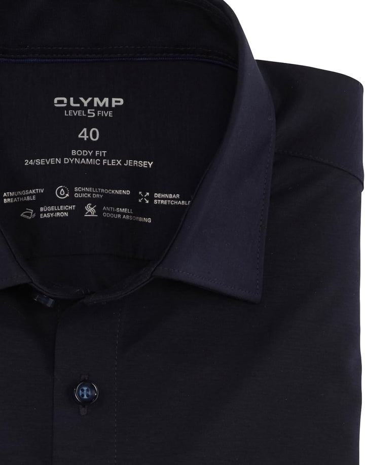 OLYMP Herren Businesshemd Langarm Level.Five.Body.fit,Single Jersey,Body fit,New York Kent 37 Marine