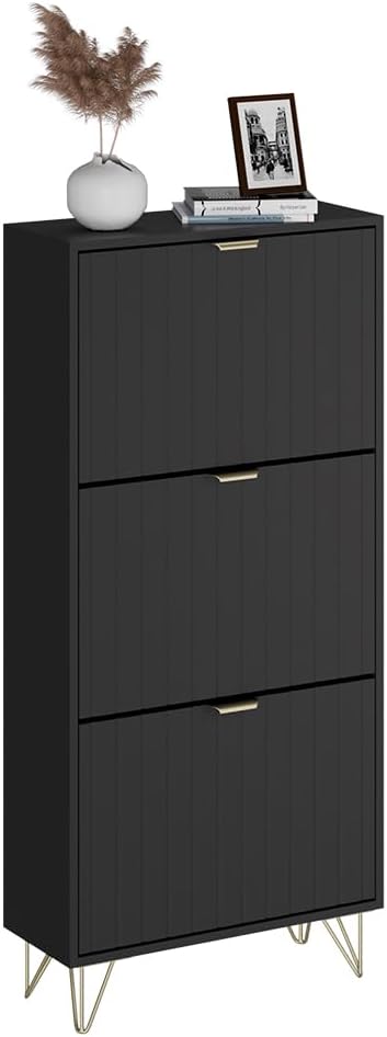 Vicco Schuhschrank Helge, Schuhregal, Schwarz, 60 x 128.5 cm 3 Fächer, Schwarz