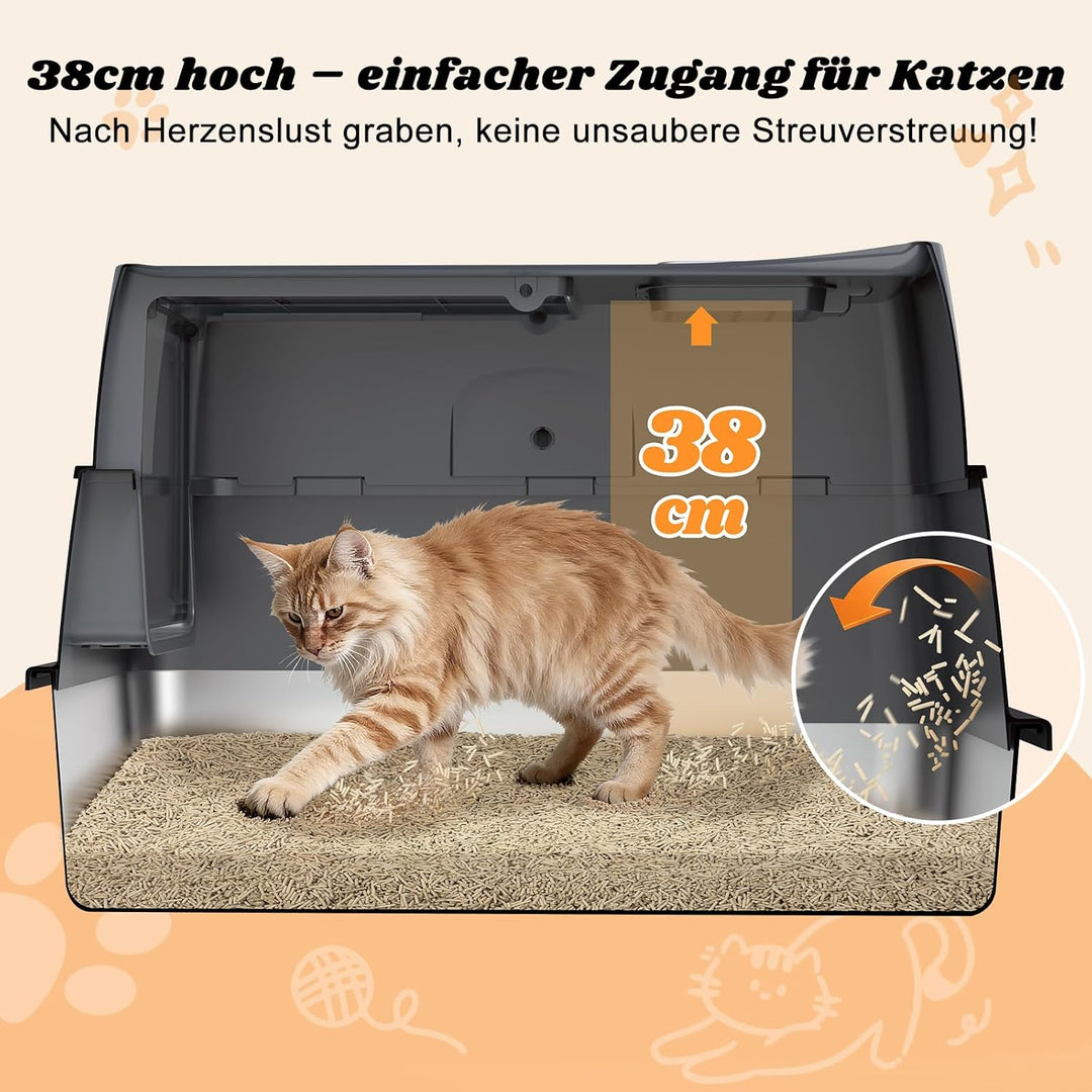 FURTIME Katzenklo Edelstahl mit Deckel, Katzentoilette Edelstahl Grosse XL Leicht zu Reinigen, Gesch