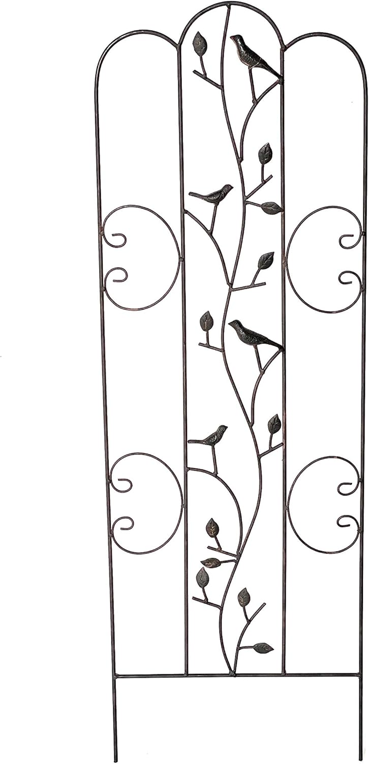 DanDiBo Rankhilfe Metall mit Vögel Blumengitter 110 cm Freistehend Rankgitter 1858 Steckzaun Kletter