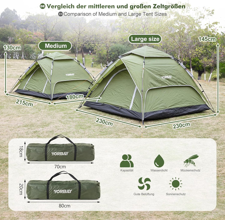 Yorbay 2 in 1 Pop Up Camping Zelte, doppelwandig Wasserdicht UV-Schutz Kuppelzelte Wurfzelte für Fam