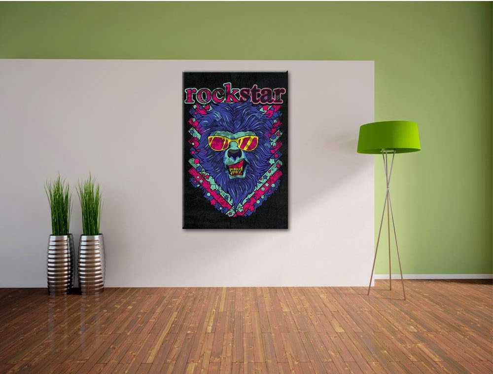 Dark Rockstar-lion black Leinwandbild Bild auf Leinwand, XXL riesige Bilder fertig gerahmt mit Keilr
