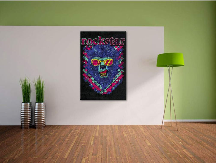 Dark Rockstar-lion black Leinwandbild Bild auf Leinwand, XXL riesige Bilder fertig gerahmt mit Keilr