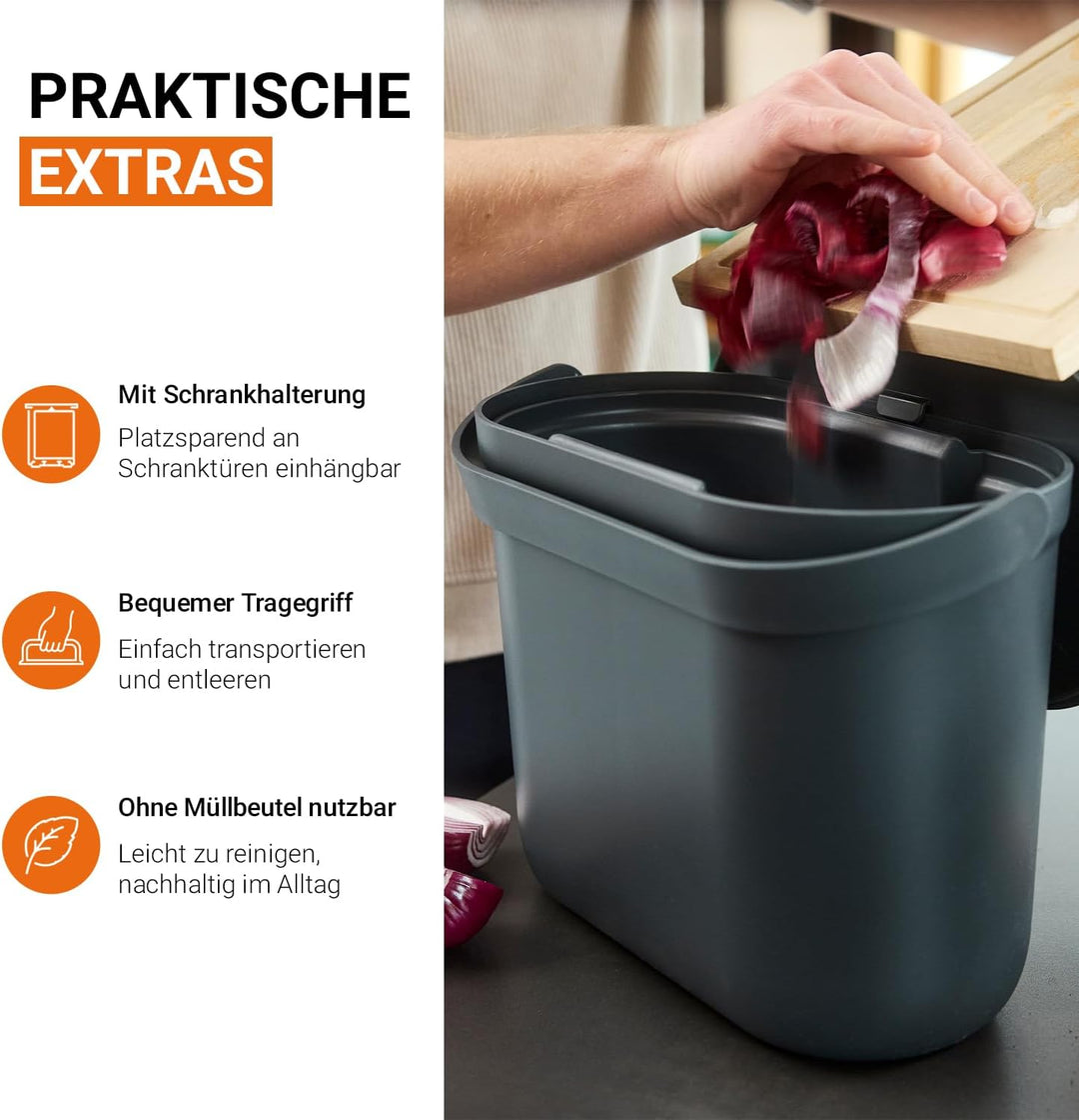 GARANTIA NOVA Biomülleimer 8 Liter Graphite Grey - für klare Küchenordnung auf der Arbeitsplatte - m