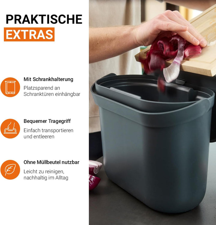 GARANTIA NOVA Biomülleimer 8 Liter Graphite Grey - für klare Küchenordnung auf der Arbeitsplatte - m