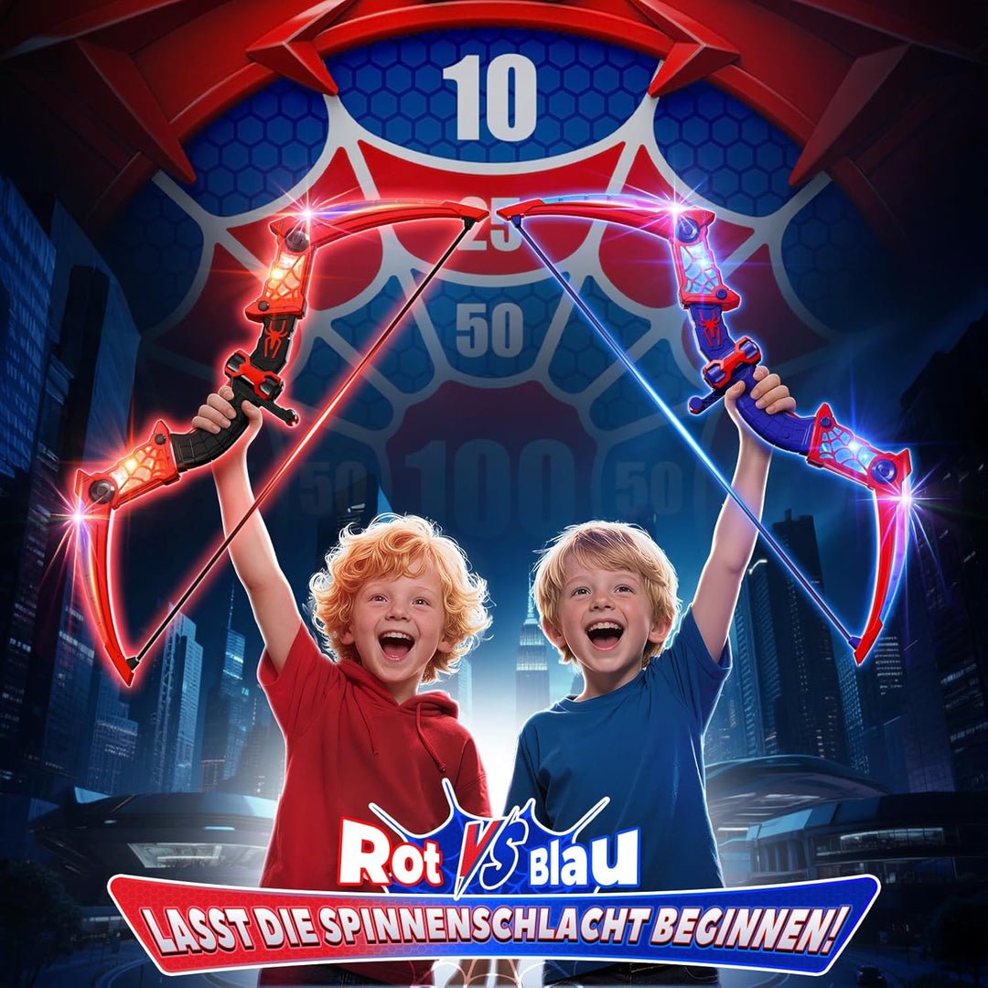 Spielzeug ab 3-12 Jahre Junge, 2 Stück Spider PfeilBogen mit Rot & Blau LED Lichtern, Spider Zielsch