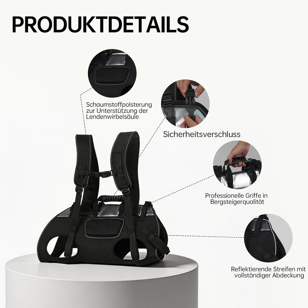 Dog Backpack Carrier for Large Dogs - Hands-Free Pet Travel Pack with 6-Point Safety System, Waterpr