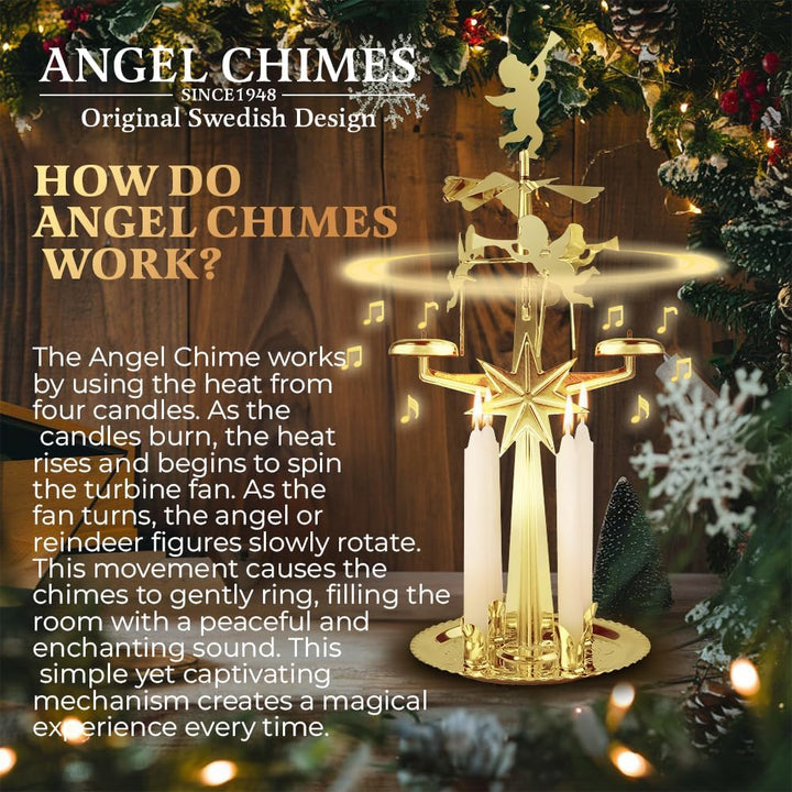 Pyr.Engel m.Glockenspiel 4Kerzen Messing Gold Angel Chimes, Gold Angel Chimes