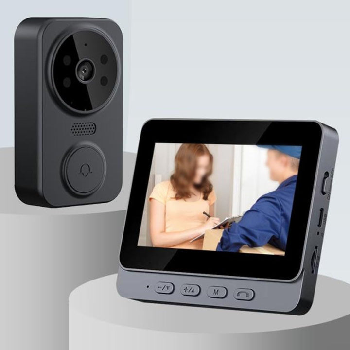 WiFi Free Video Doorbell with 4 3 Screen, Two Way Intercom, TF Card Support, Wireless Video Doorbell