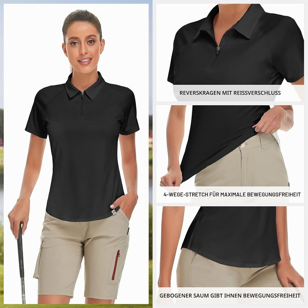 Soneven Poloshirt für Damen Kurzarm Sportshirt Damen mit 1/4 Reissverschluss Sport Tshirts Damen Sch
