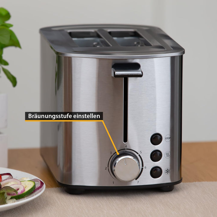 TZS First Austria Toaster | Edelstahl | 2 Scheiben | 850W | 7 Stufen | Warmhaltefunktion | abnehmbar