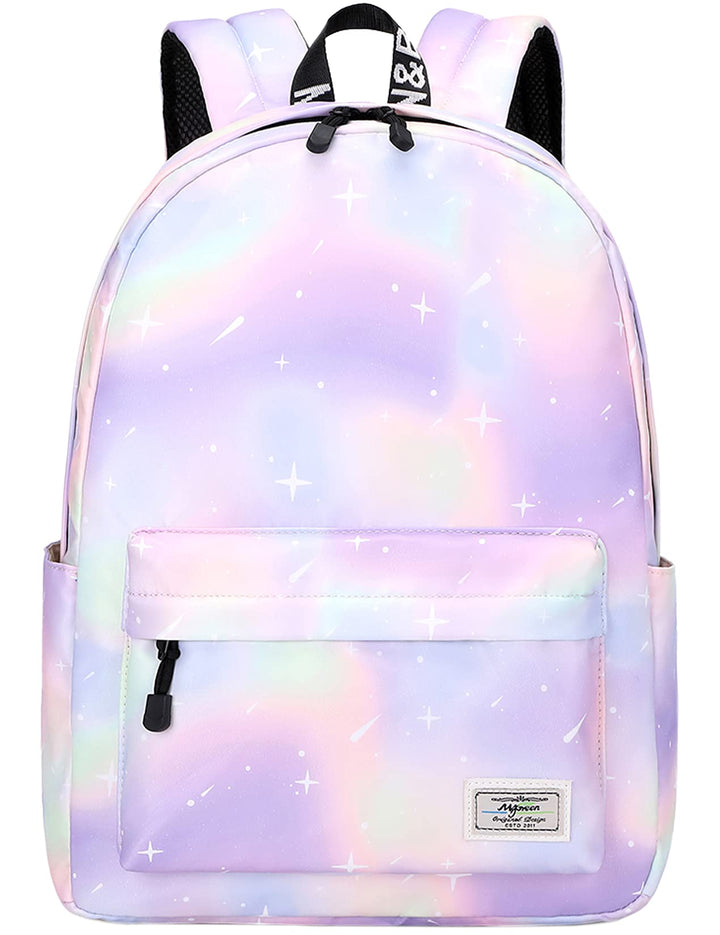 Lohol Leichter Schulrucksack für Mädchen, Kinder-Schulranzen-Rucksack mit Galaxie Aufdruck (Grün&amp;Lil