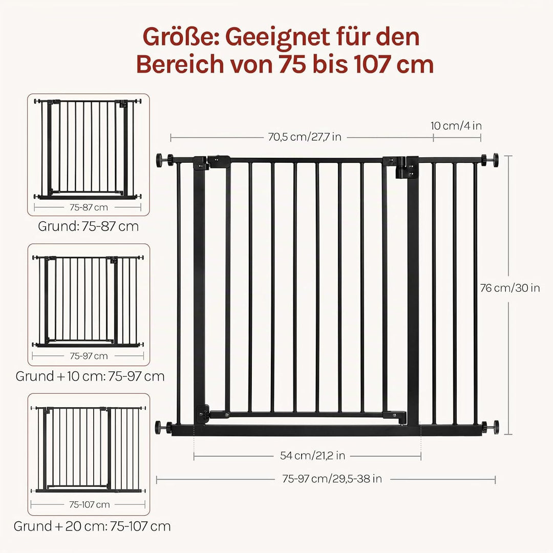 WOLTU Treppenschutzgitter, Türschutzgitter, Absperrgitter, inkl. 10 cm Verlängerung, 75-97 cm, mit/o
